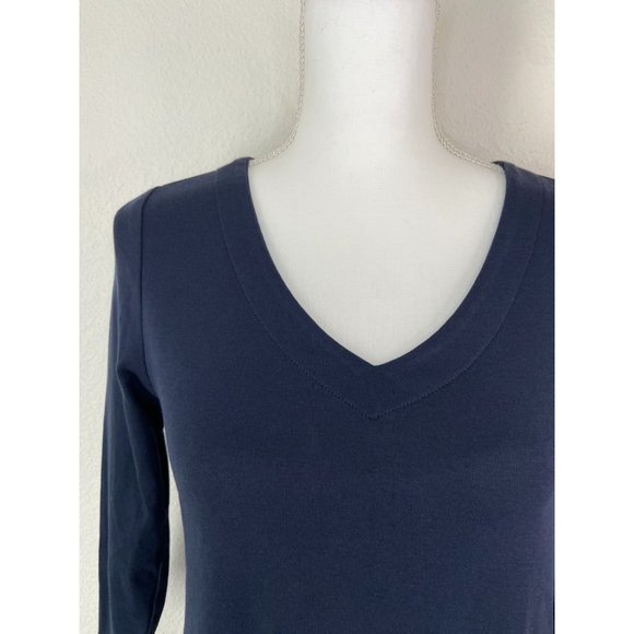 J. Jill women's XS navy pima 3/4-sleeve v-neck top casual stretch‎ blouse - Picture 3 of 6
